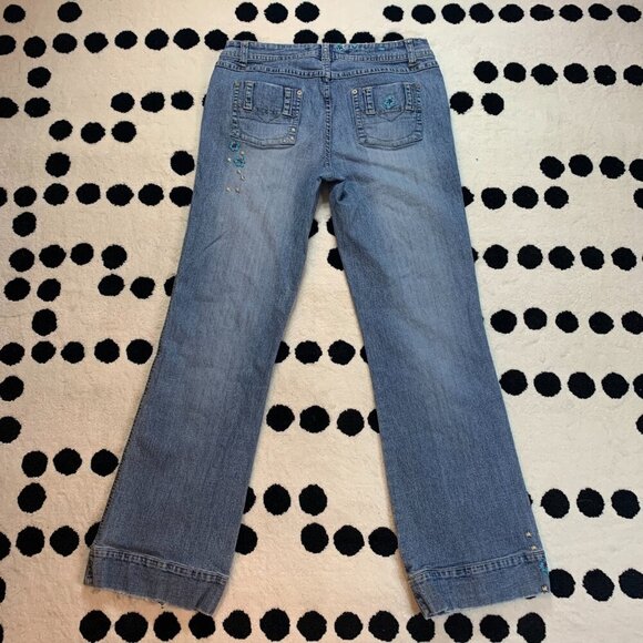 Vintage Y2K Embroidered Light Wash Denim Low Rise Straight Leg Jeans - Picture 4 of 12